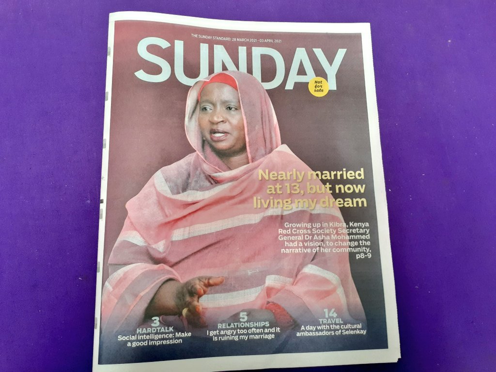 KenyaRedCross's tweet photo. In today's @StandardKenya, our Secretary General    Dr. @AshaMohammed_ shares her journey- growing up as a Nubian girl in Kibra to overcoming challenges that make her the woman &amp; leader she is today. 

"When you think you're falling, there is always a brighter side." Grab a copy! https://t.co/q5ZYGdTvQg