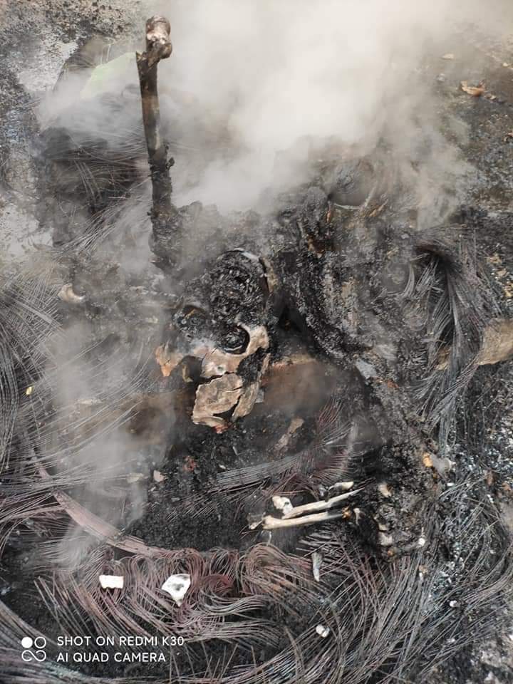 MawKhet's tweet photo. Terrorists was shoot gun to the watchman and burnt the whole body. 
#March27Coup 
#WhatsHappeningInMyanmar 
#AntiFascistRevolution2021 https://t.co/fr4GIKeXiA