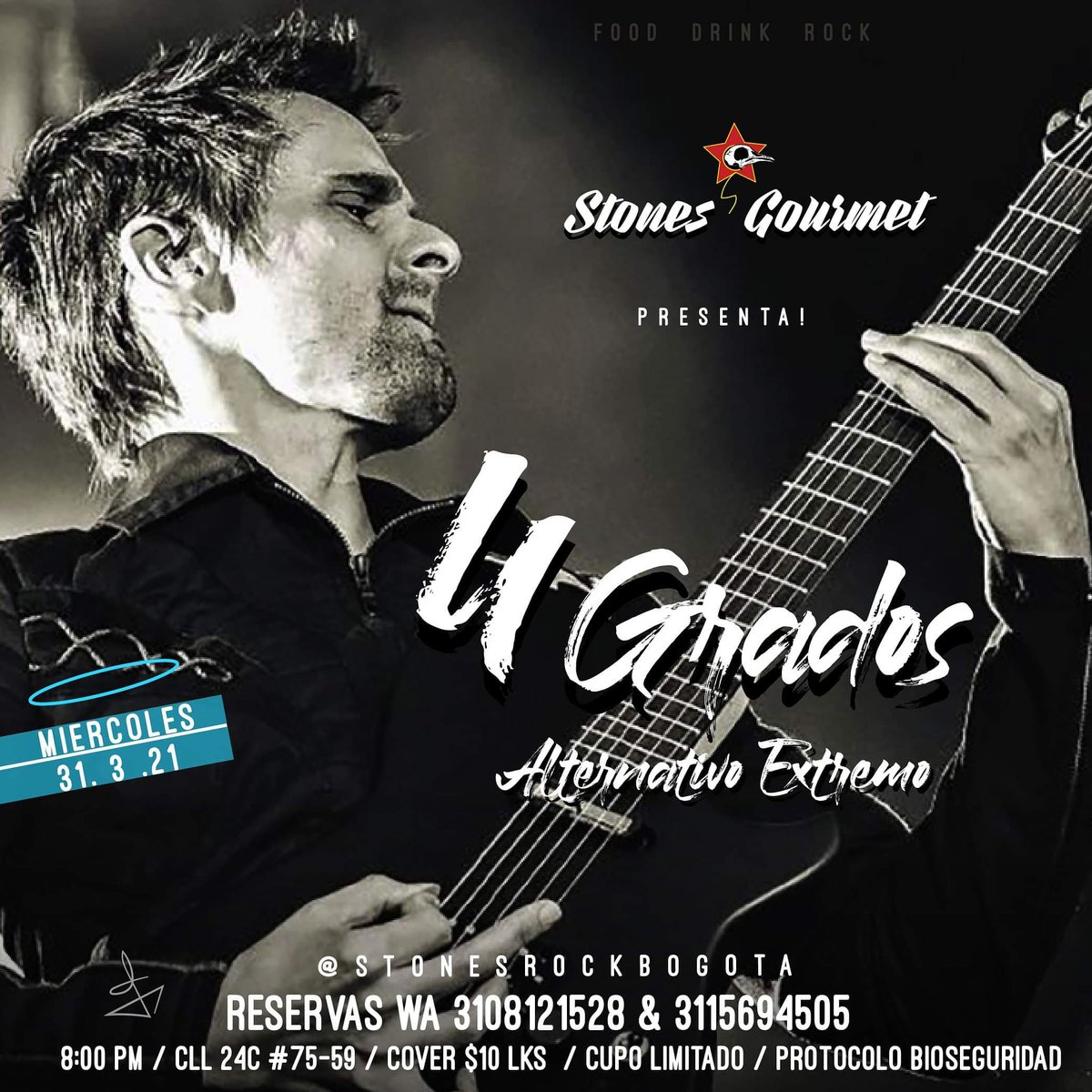 4GradosOficial's tweet photo. Este miércoles 31 vamos a tocar en STONES GOURMET modelia desde las 7pm.
Los esperamos
#4Grados
@stonesbogota Rock Bogota https://t.co/MSCwEanFjA
