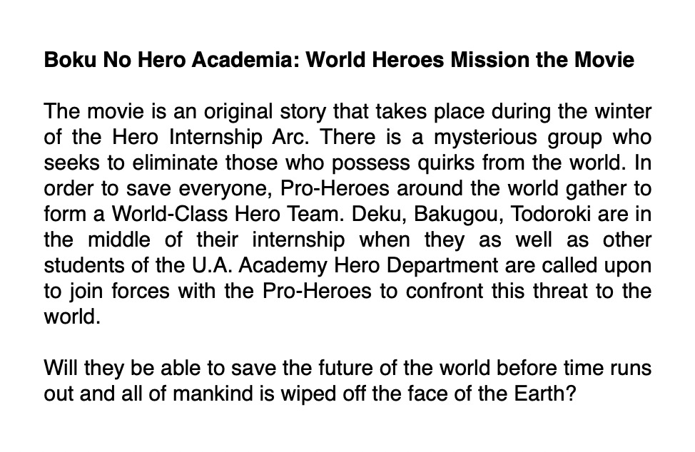 Aitai☆Kuji My Hero Academia WORLD HEROES MISSION Full Movie Summary
