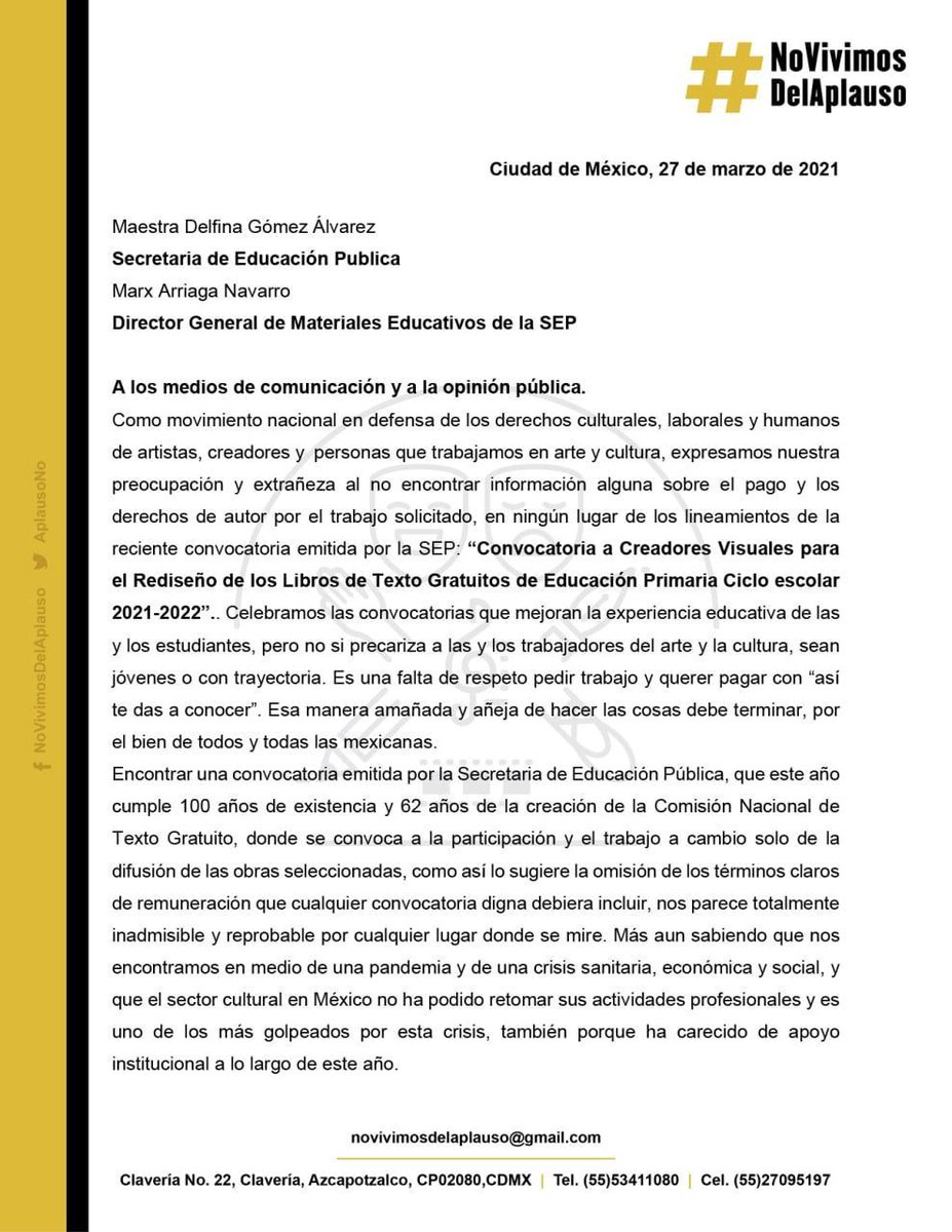 AplausoNo's tweet photo. #NVDA convocatoria de la SEP "para el Rediseño de los Libros de Texto Gratuitos” no informa sobre pago ni derechos de autor por el trabajo solicitado @SEP_mx  @DelfinaGomezAlvarez 
 
#TrabajoReconocido 
#FueraConvocatoriasSinPago
#DignidadLaboral
#TrabajoSíRemunerado https://t.co/wc3ecJlCcR