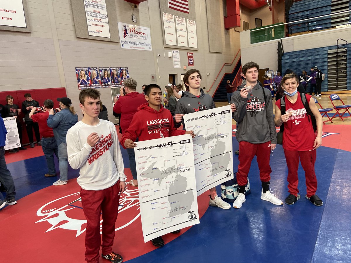 Lakeshore State Qualifiers. Cameron Litaker 119-3rd, Aaron Lucio 125 -Regional Champion, 140 Micah Hanau -Regional Champion, 125 Kyle Stampfly -4th, Taylor Lucas 103 3rd. It was Hanau’s 3rd Regional Title, Lucio’s 2nd.