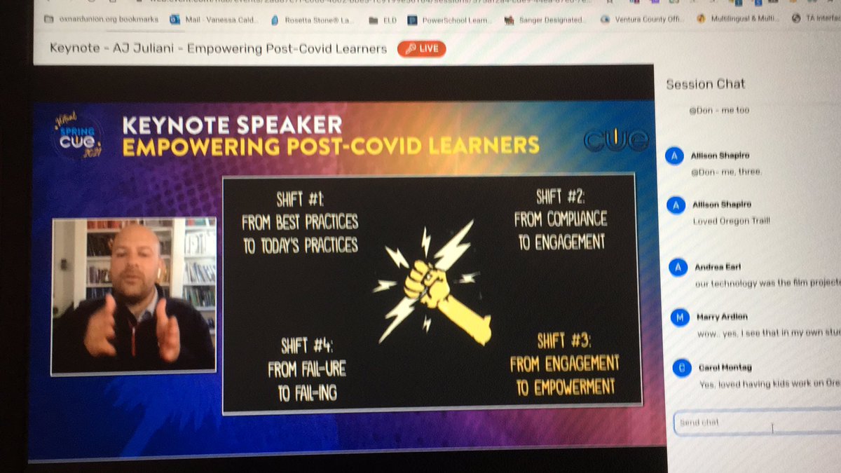 vcalderon1213's tweet image. Closing this year’s #SpringCUE21 with an awesome keynote @ajjuliani Saturday of learning from 8:30-8:00pm. @HHSmaestra @revelesm when do we go over our learning??
