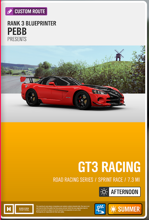 Mr_Pebb's tweet photo. [Event: GT3 Racing || Share Code: 975 623 697]
Suggested Class: S1

#Forzashare #XboxShare #ForzaHorizon #RouteCreator #Xbox #XboxOne #ForzaHorizon4 #videogaming #Videogame #RacingGames https://t.co/Pro5H9M5HK