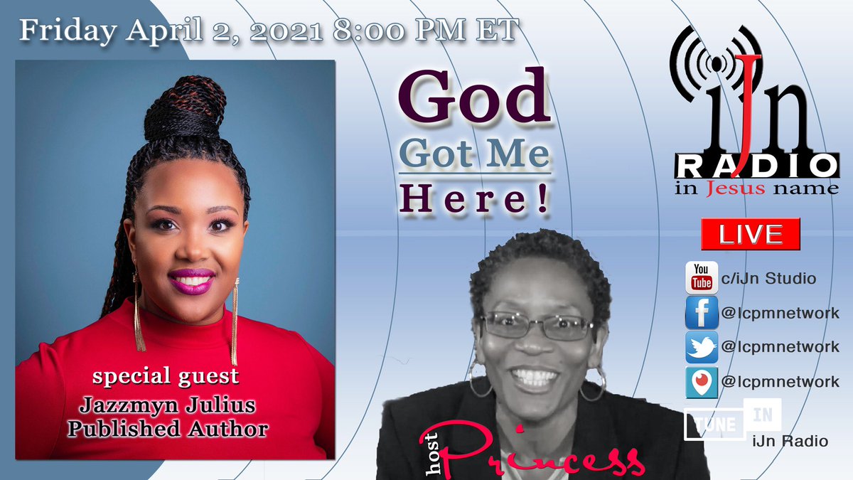 RLUnPlugged's tweet photo. Ms. Princess is join with Published Children Author, Jazzmyn Julius to not only discuss her new book "McKinley, The Baker" but how God has gotten her to this place. 

#iJnRadio #GodGotME #Author #LetsTalk #LCPM #LCPMNetwork #motivate #RealConversation #RealPeople #DoingRealThings https://t.co/D1gkqRlbcl