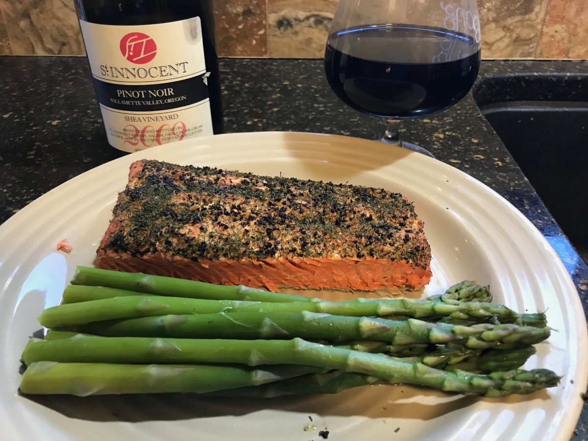 UOHaleyLab's tweet photo. A brilliant day of Willamette Valley spring sunshine – moved/refilled dirt in garden box and bought more plants. Mid-afternoon break for the 1 yr anniversary of #SocialIsolationSocial and then to end the day w/ cedar-plank smoked salmon and a delicious OR pinot! #ChemistsWhoCook https://t.co/wHcTI6YezD
