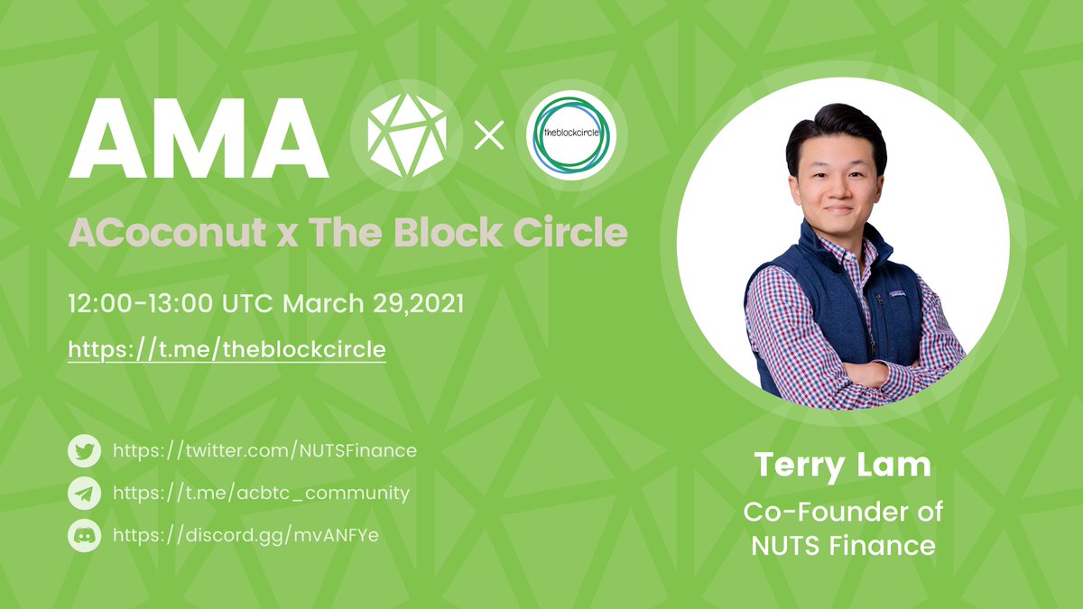 ACoconutDAO's tweet photo. 📢We will have an AMA with @theblockcircle tomorrow
👀 Join us to learn about ACoconut v2 with @terrycflam.
⏰ 12:00 UTC 29/3/2021
🌐 https://t.co/DKMjmPGjHB
$AC #BTC+ #acBTC #ACoconut https://t.co/suDG1bYdPw
