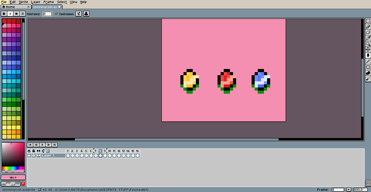 bakebawkfield's tweet photo. got done with college work and worked on this for a bit. it should get finished soon I feel.

#pixelart #aseprite #pixels #art #digitalart #pixelartist #pixel #wip #pixelanimation #coins #yellowcoin #redcoin #bluecoin #animation #workinprogress https://t.co/dvXNQDxY5s