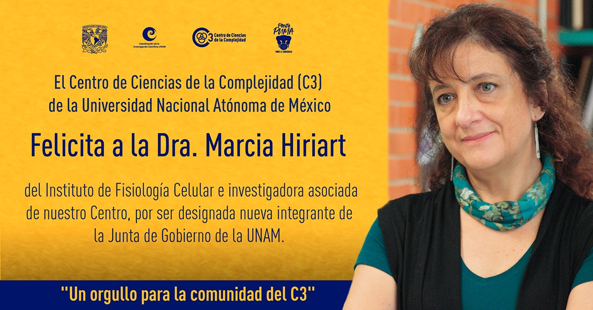 C3UNAM's tweet photo. El #C3UNAM felicita a la investigadora Marcia Hiriart, del Instituto de Fisiología Celular @IFC_UNAM y el @C3UNAM, por ser designada nueva integrante de la Junta de Gobierno del la @UNAM_MX 🥳🥳🥳 https://t.co/btDNhQoYgu