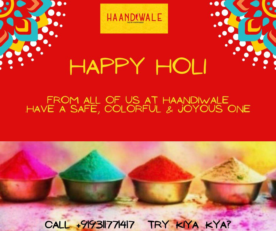 haandiwale's tweet photo. Colors of Joy &amp; Good Health this season! Happy Holi every one. 🙏🏼 https://t.co/aFnXpez0tE