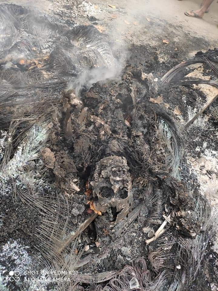 AyeChannMinn's tweet photo. A resident of Mandalay's Aung Myay Thar San Township, Junta Terrorists set fire to a man alive on the night of March 27.
That man was the father of four children.
How inhuman? 😪
#MilkTeaAlliance
#WhatsHappeningInMyanmar 
#Mar27Coup
#AntiFascistRevolution2021 
#RejectMilitaryCoup https://t.co/qOvCu3uU5q