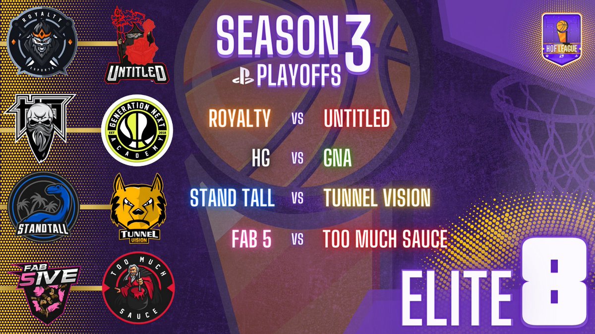 🏆Season 3 Playoffs Elite 8🏆 @TheRoyalty2k vs @llAntoinelovell @HG_2K vs @GNA_2k @StandTallESP vs @TunnelVision2k @Fab5ive2k vs @TMS2k