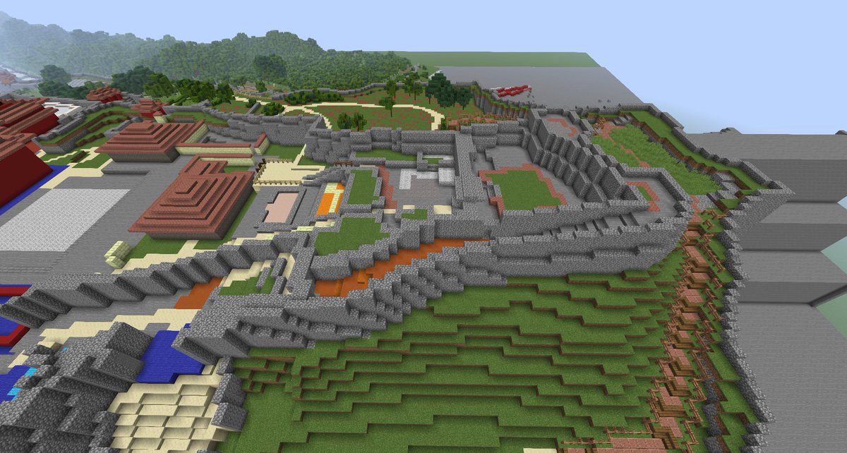 てんびー Minecraft 首里城公園で一番標高の高い丘の部分が完成です 建物の土台のようなものがあるので 将来的には何か建ちそう Minecraft