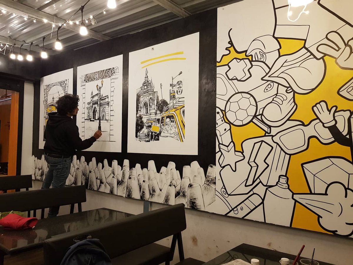 rahulparab92's tweet photo. Wallpainting done @foodiewadi kudal..recently i have done this wallpainting for my friends cafe in kudal sindhudurg. https://t.co/Pafn0NbFA7