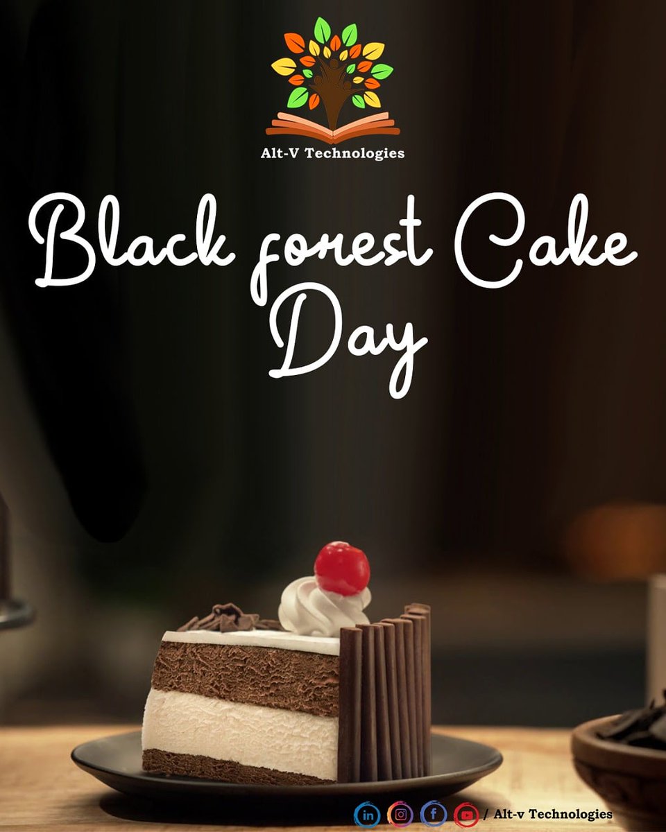 tech_altv's tweet photo. I love BF!!❤😍 Not Boyfriend, not bestfriend, but Black forest 🖤 
ALT-V Technologies is delighted and excited in wishing you all a very perfect and cherricious 🍒 *NATIONAL BLACK FOREST CAKE DAY🎂
🎂🖤 *HAPPY BLACK FOREST CAKE DAY* 🖤🎂
Regards,
@tech_altv 
#blackforestcakeday https://t.co/urSCRJtNXY