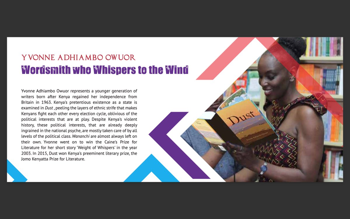 Binti Stories (@bintistories) on Twitter photo Day 21 Yvonne Adhiambo Owuor
Wordsmith Who Whispers to the Wind.
<a href="/AdhiamboKE/">Y. A. Owuor</a> <a href="/kwanitrust/">Kwani?</a> <a href="/Nanjala1/">Nanjala Nyabola</a> <a href="/KKombani/">Kombani Kinyanjui</a> <a href="/maxgacheru/">margaretta wa gacheru</a> <a href="/bennetowuonda/">C H I E F, the NuriaStore Bookseller</a> <a href="/Lexa_Lubanga/">Lexa W. Lubanga</a> Day 21 Yvonne Adhiambo Owuor
Wordsmith Who Whispers to the Wind.
<a href="/AdhiamboKE/">Y. A. Owuor</a> <a href="/kwanitrust/">Kwani?</a> <a href="/Nanjala1/">Nanjala Nyabola</a> <a href="/KKombani/">Kombani Kinyanjui</a> <a href="/maxgacheru/">margaretta wa gacheru</a> <a href="/bennetowuonda/">C H I E F, the NuriaStore Bookseller</a> <a href="/Lexa_Lubanga/">Lexa W. Lubanga</a>