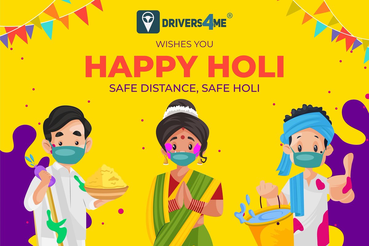 Drivers4Me's tweet image. Happy Holi to you everyone! 🎉

May this holi brings the missing colors to your life. Maintain safe distance and enjoy safe holi.

#Drivers4Me #DriverService #holi #holi2021 #startup