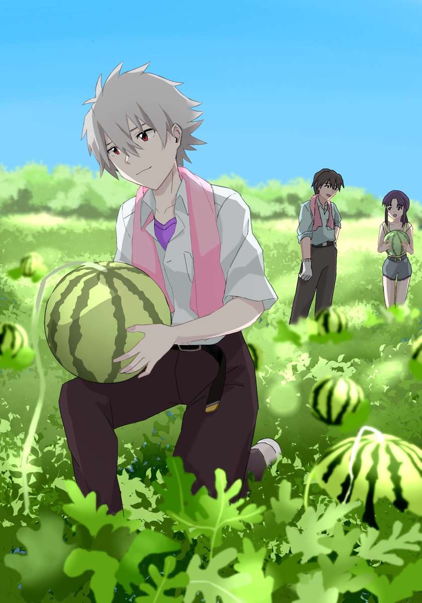 タンポタ على تويتر スイカを収穫する3人 ミサト スイカのお酒なんでどうかしら 加持 そりゃ面白そうだな カヲル このスイカ シンジくんにあげよう シンエヴァ 渚カヲル 葛城ミサト 加持リョウジ エヴァンゲリオン