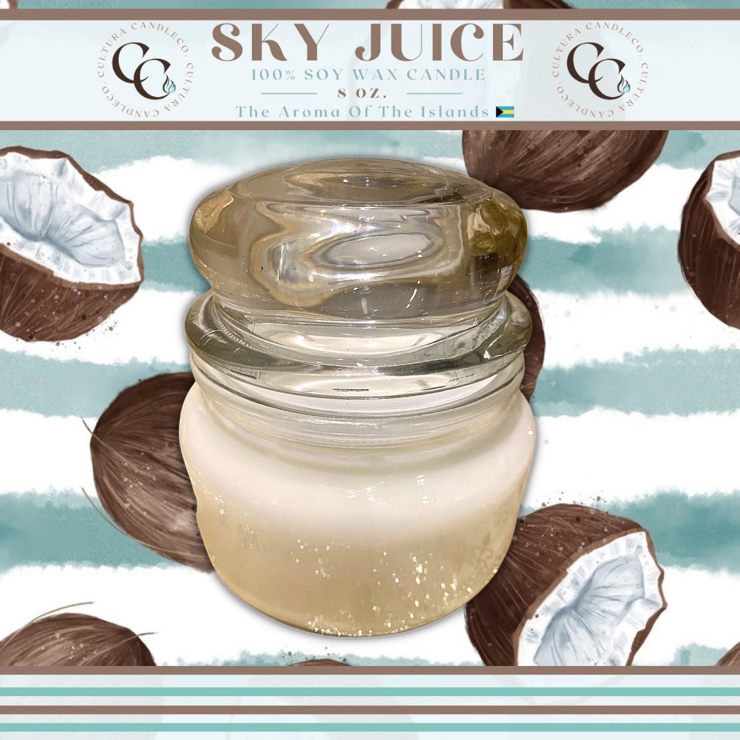 Introducing our ‘Sky Juice’ inspired scented candle! 🥥💦 #Culturacandles #coconut