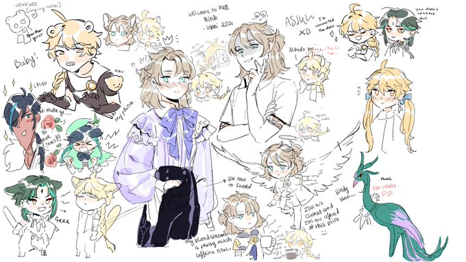 (mostly) albedo simping aggie session with @MiaNguyenT in which i obnoxiously obsessed over her albedos <3 <3 <3 