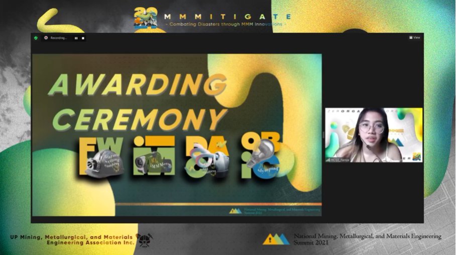 UP49ers's tweet photo. The awarding ceremony begins!

Watch it live on the NMMMES official FB page: https://t.co/qmKXqxUpnH

#NMMMESummit2021 
#MMMitigate https://t.co/Id5LBbkZpC