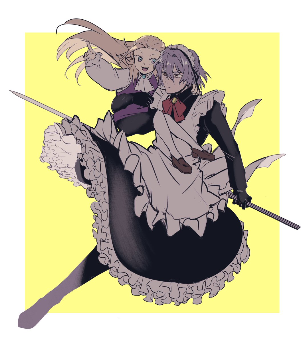 maid headdress maid weapon sword carrying holding dress  illustration images