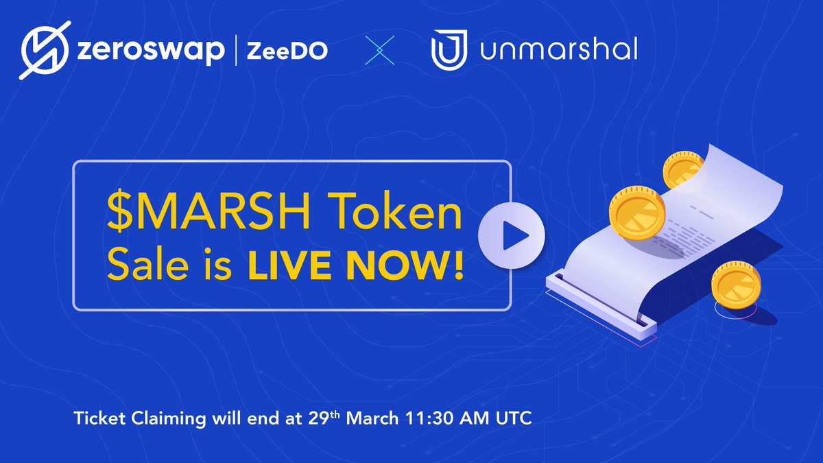 zeroswap_intern's tweet photo. 1/🎟 POP (Proof of Participation) Ticket Claiming for $MARSH ( @unmarshal ) is Live Now !!

🔹Total POP Tickets: FCFS | 5000 Tickets on $ZEE BEP20 and ZEE ERC20 each
🔹Proof of Participation (POP) Claiming Start Time: 28th March 5:30 AM UTC https://t.co/CB2nyeABFZ