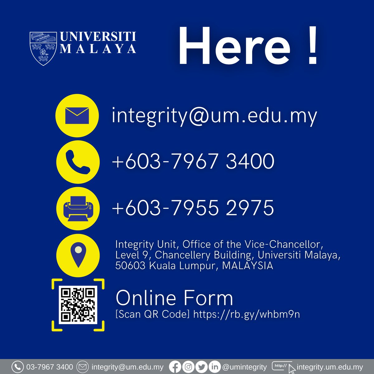 umintegrity's tweet photo. In the effort to enhance our professionalism, effectiveness &amp; improve good governance, the @unimalaya (UM) is committed to ensuring our communities discharge their duties in an ethical, responsible, transparent and efficient manner in the highest level of integrity. https://t.co/sRHcsEur4Y