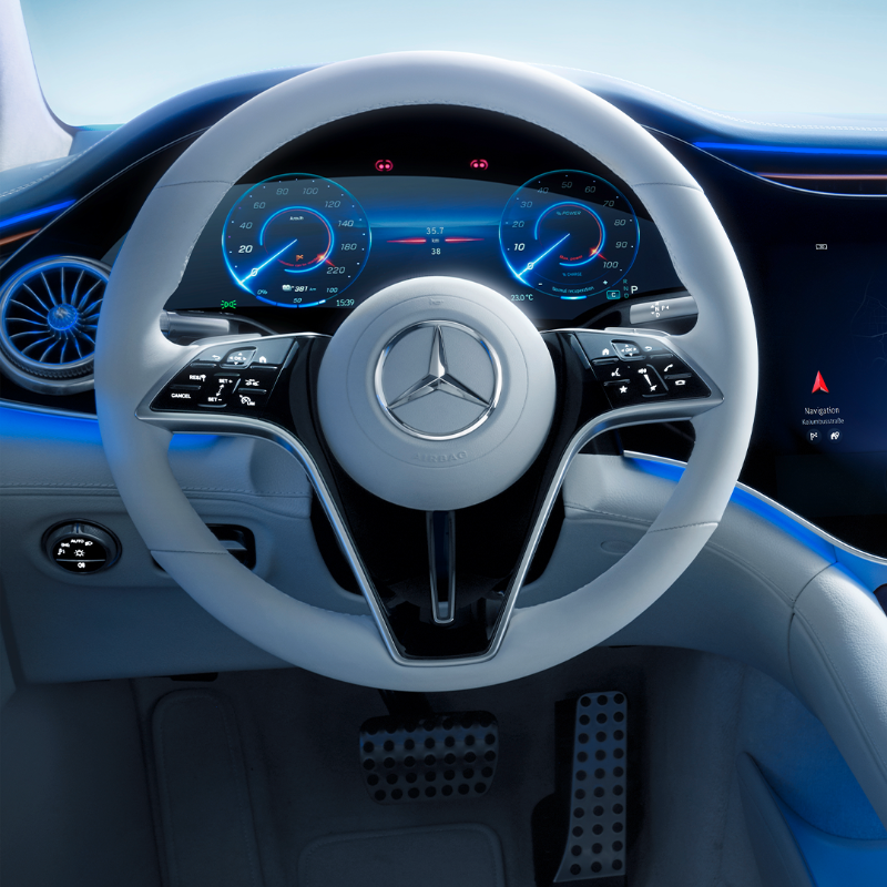 DaimlerTruck's tweet photo. Sneak Peek Sunday! We're impatiently awaiting the world premiere of our #MercedesBenz EQS on April 15th. So how about some interior shots to shorten the wait? We‘re in love with our big Hyperscreen in the centre. What is your highlight? https://t.co/M6dySjpM4Y