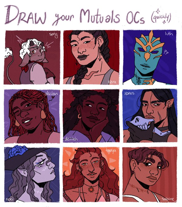there we go! ✨ love to draw my friends oc's ? ("quickly" really just ended up meaning I turned my brain off lol) character credits in the tweet below! 