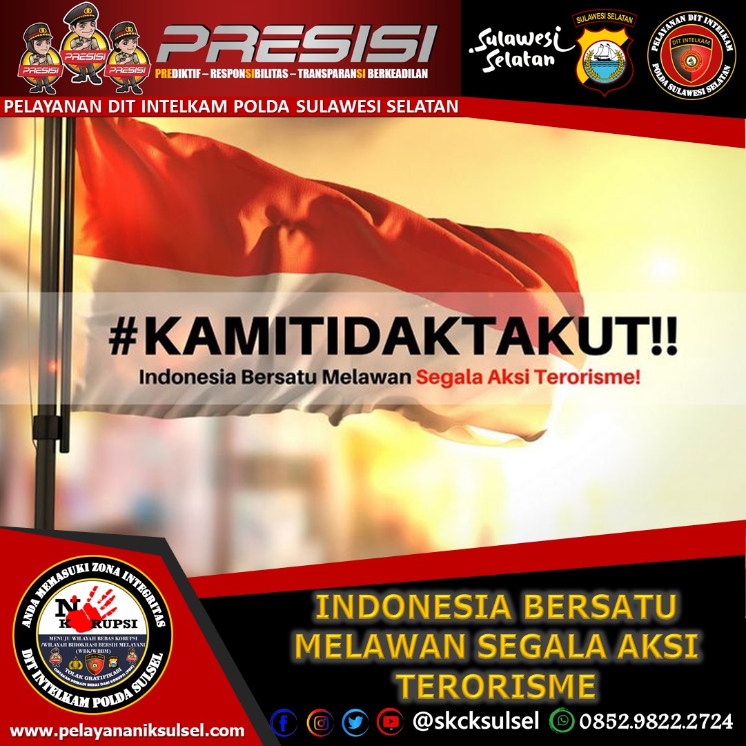 skcksulsel's tweet photo. INDONESIA BERSATU MELAWAN SEGALA AKSI TERORISME
.
#kamibersamapolri #kamitidaktakut #ayotahandiri #stopshared #viral #lawanterorisme #dukungpolri #indonesiadamai #prayformakassar #prayforindonesia #saynototerrorism #savepolri
@DivHumas_Polri https://t.co/PNTt6TCuL3