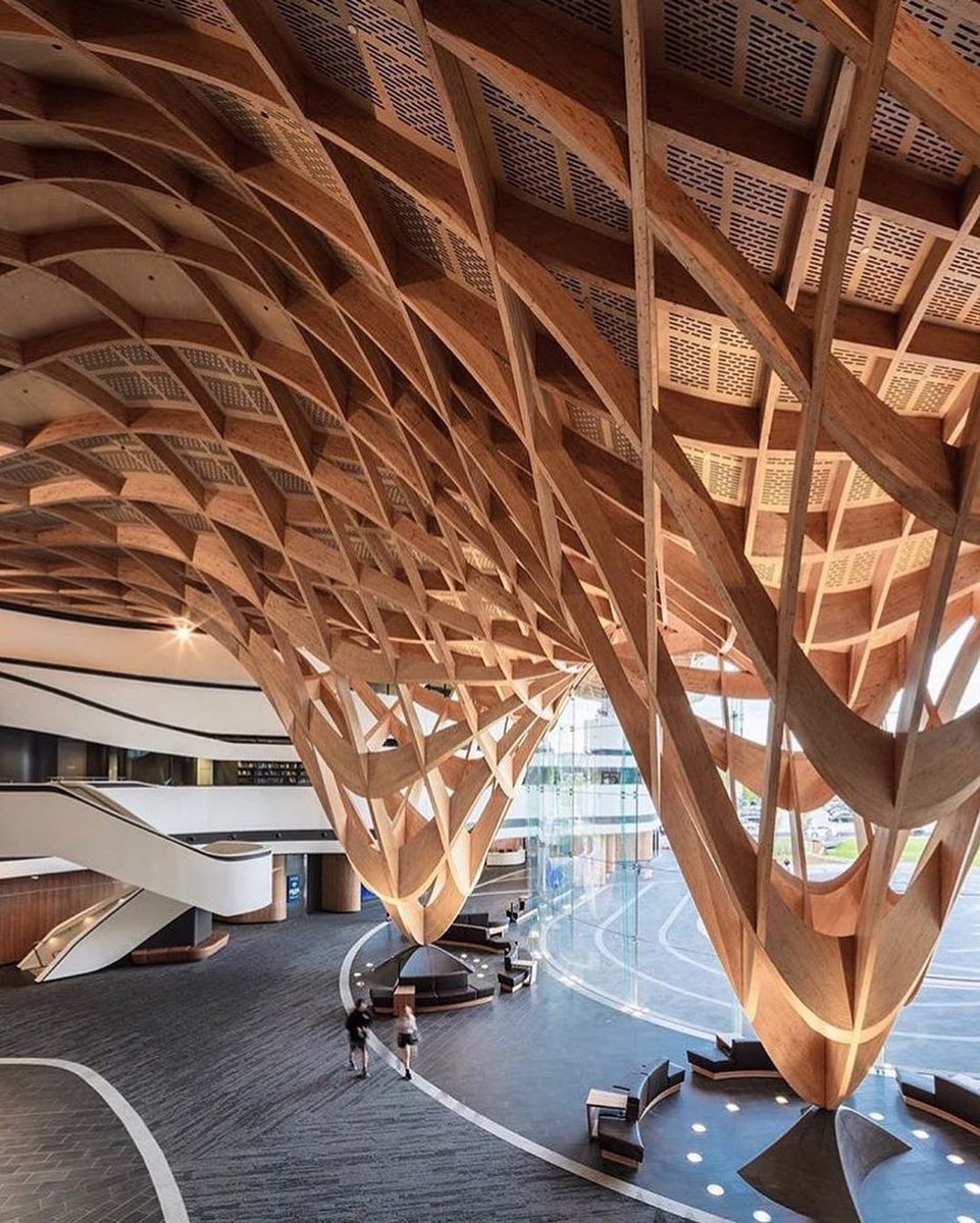 parametricarch's tweet photo. Designed by fjmt studio in #Melbourne #Australia, this massive wooden structure at the entrance of the city of Casey’s community building (Bunjil Place) was inspired by the sinuous elements of Bunjil eaglehawk’s wings.
Photo: Sherman Tan
#fjmtstudio #melbourne #australia #wood https://t.co/wewD8ypiXh