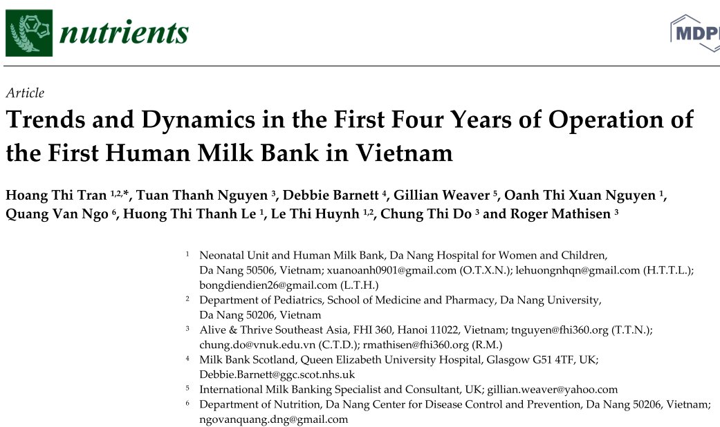 TuanNguyenMLE's tweet photo. Trends and Dynamics in the First Four Years of Operation of the First Human Milk Bank in Vietnam https://t.co/auXMyir5Fk via @MDPIOpenAccess
@aliveandthrive @fhi360research @MilkBankScot #donormilk #humanmilk #FirstEmbrace #ForEveryChild https://t.co/vdASJHZ7sy