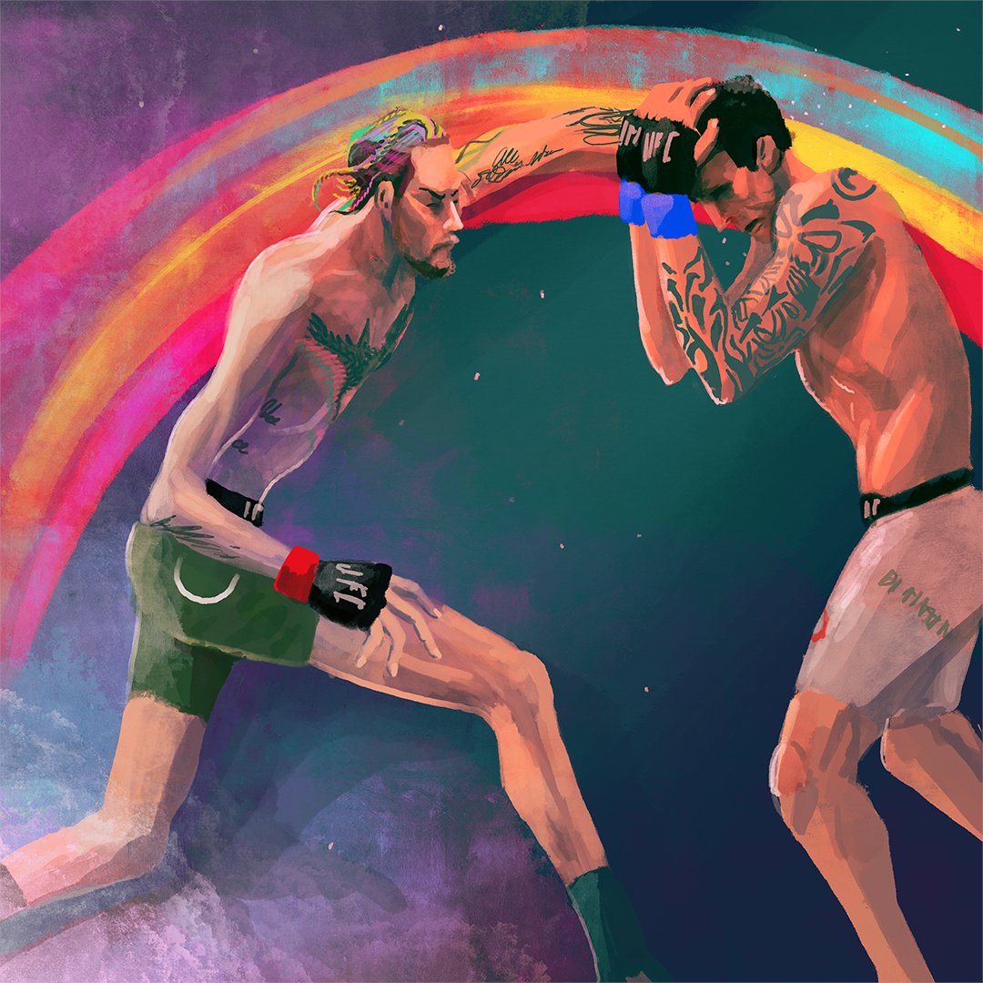 ufc 260 <a href="/SugaSeanMMA/">Sean O'Malley</a>  gets a walk off...very good punch...against Thomas Almeida who gets props for goin hard in a very unfavorable matchup #ufc #ufc260 #seanomalley #mma #mmaart #knockout #walkoff #punch #bantamweight #rainbow #figureart #sugarshow