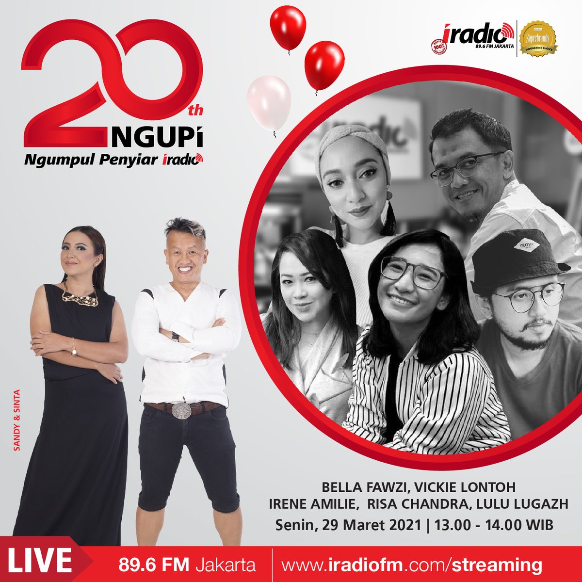 Sinta Irawanto dan Sandy PAS Band masih belum puas nih reuniannya. Kali ini mereka lanjut ngobrol bareng Bella Fawzi, Vickie Lontoh, Irene Amilie, Lugazh, dan Risa Chandra. Dengarkan mereka di 89.6 FM iRadio Jakarta Senin, 29 Maret 2021, jam 13.00 wib.⁣ #iRadioUltah