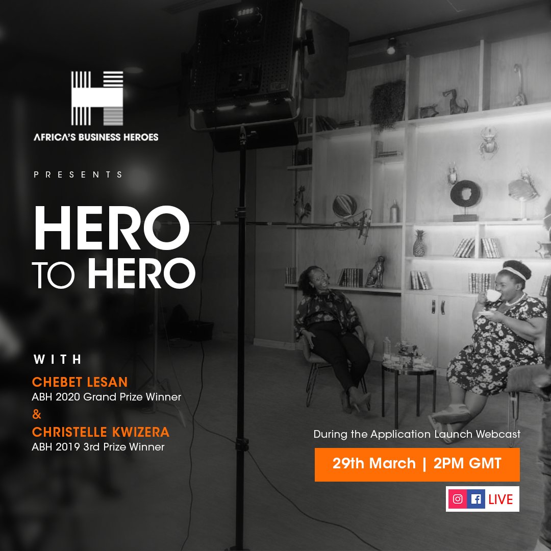 Africa’s Business Heroes (@africa_heroes) on Twitter photo ABH presents “Heroes to Heroes”. An inspiring discussion with Heroes about their entrepreneurial journey.
Catch the first episode with <a href="/ChebetLesan/">ChebetLesan</a> & <a href="/kwistelle/">Kwizera Christelle</a> live during the launch webcast on tomorrow.
Register here: bit.ly/399VN7b
#AfricasBusinessHeroes #ABH2021 ABH presents “Heroes to Heroes”. An inspiring discussion with Heroes about their entrepreneurial journey.
Catch the first episode with <a href="/ChebetLesan/">ChebetLesan</a> & <a href="/kwistelle/">Kwizera Christelle</a> live during the launch webcast on tomorrow.
Register here: bit.ly/399VN7b
#AfricasBusinessHeroes #ABH2021
