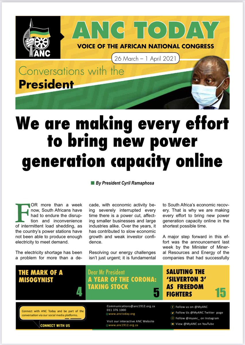 MYANC's tweet photo. ANC TODAY 
Voice of the African National Congress 
26 March - 1 April 2021 https://t.co/gM30QBFsYd
