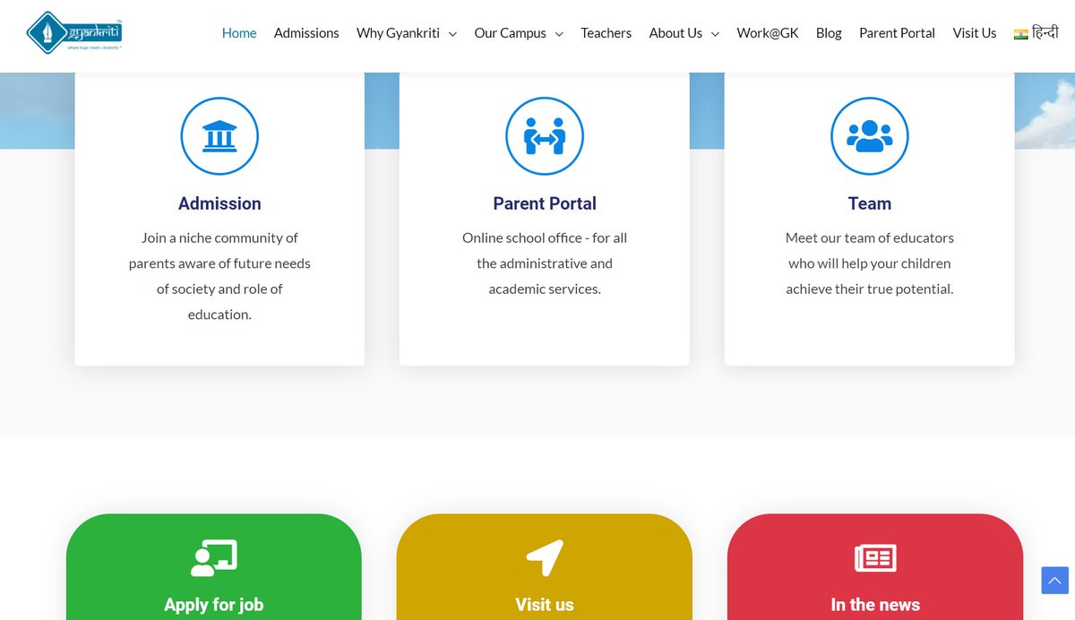 gyankriti's tweet photo. New version of the school website https://t.co/uztFs0z56x
We wish to thank one of our parent volunteer Mr. Saurabh Pandya for guiding the school IT team to accomplish this task. This selfless spirit of Gyankriti parents makes all the difference. :) https://t.co/VZRtnDVTO3