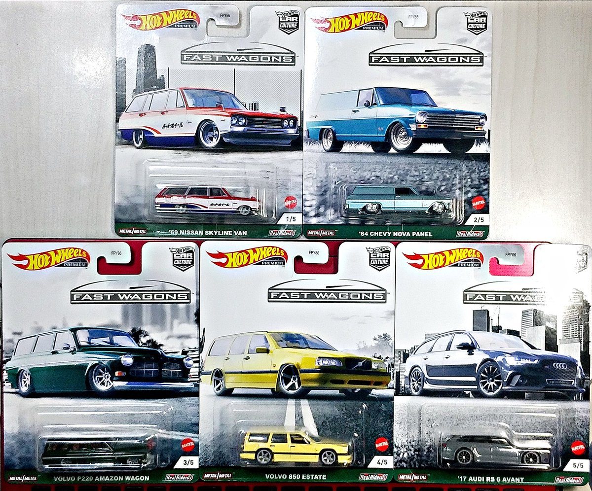 you_kun_jp's tweet photo. #ホットウィール の #ファストワゴン です。
#日産 #スカイライン #バン #シェビー #ノバ #パネル #ボルボ #P220 #アマゾン #ワゴン #850エステート #アウディ #RS6 #アバント #hotwheels #fastwagons #nissan #skyline #van #chevy #nova #panel #volvo #amazon #wagon #850estate #audi #avant https://t.co/FNedx5KFug
