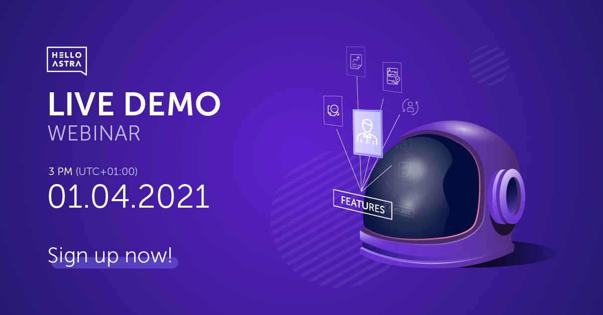 HelloAstra's tweet photo. Already this Thursday, the Hello Astra functionalities will be presented live!🎉
If you want to:
• learn about the key features
• see our platform from the inside
• have a possibility to ask all the questions about our features
• see various customization options

Be with us! https://t.co/18jWeOMruy