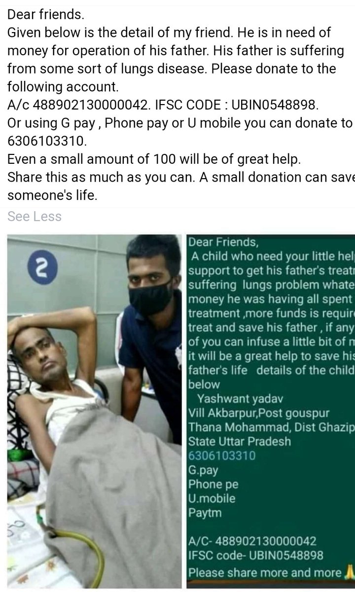 Ak470470Kumar's tweet photo. Please sir @SonuSood help him @SoodFoundation 🙏

Sir My Student's Dad Prabhudayal Yadav has been admitted in BHU's hospital for cardiovascular surgery.
He is from very critical family so that they can't even afford ₹100k for their treatment 
Sir, I req you to plz help Him 🙏 https://t.co/en0W2Nlw0e