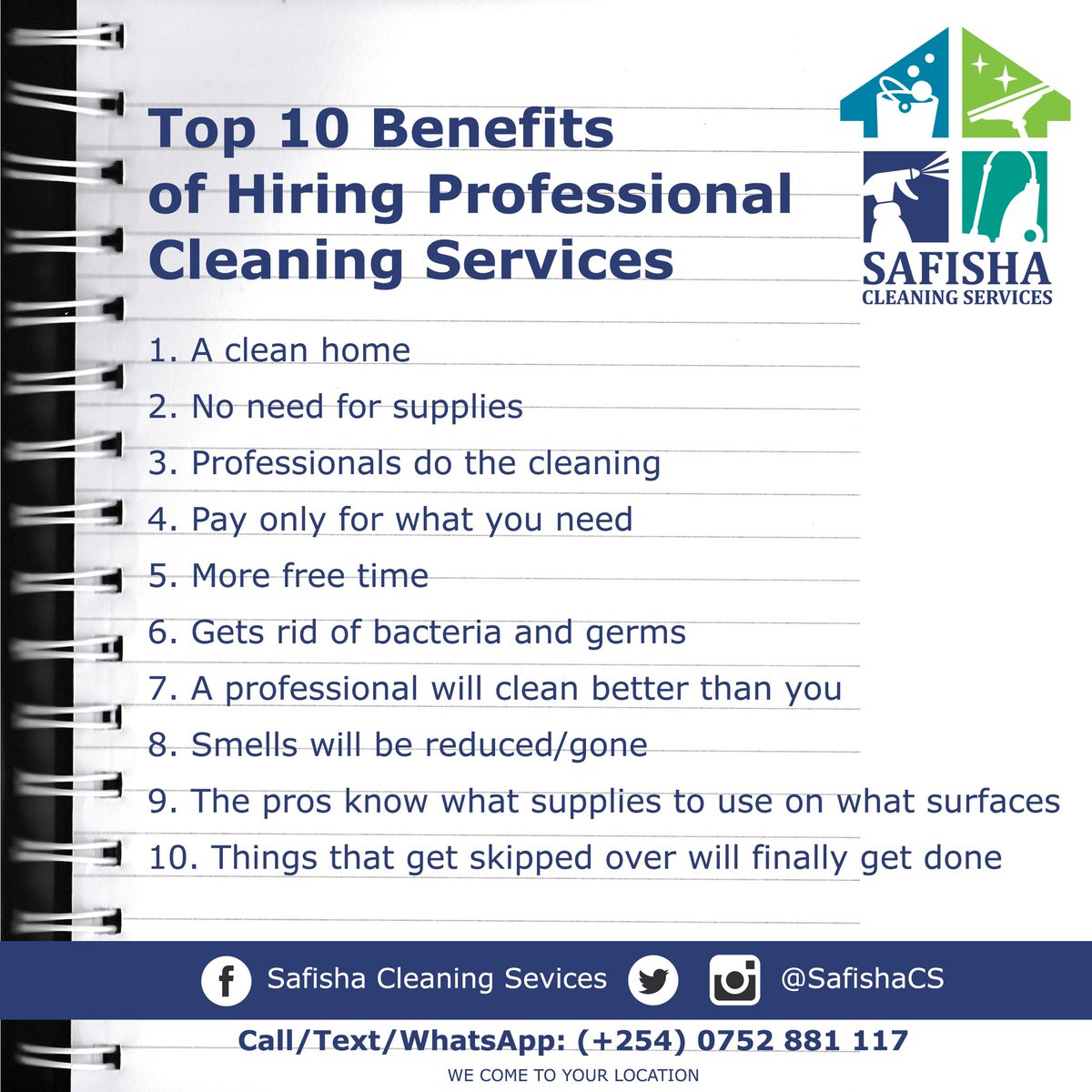 SafishaCS's tweet photo. When looking to hire a cleaning service to tackle your home. You need to ask yourself, what are the benefits of having someone else do it versus doing it yourself?

Hate Cleaning? We Love It

#SafishaCS #Mombasa #CleaningServicesMombasa https://t.co/YV4dwqMdRa