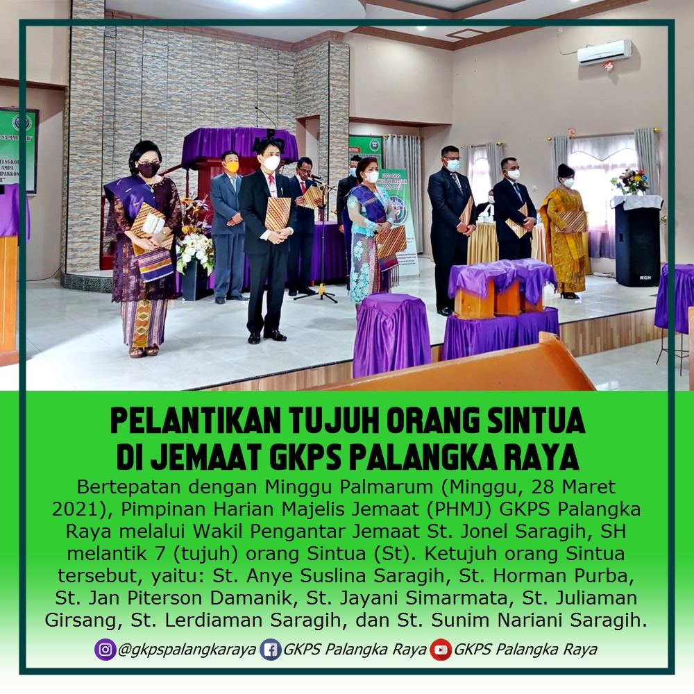 Selamat kepada tujuh (7) orang Sintua yang telah dilantik pada Minggu Palmarum (Minggu, 28 Maret 2021). Selamat melayani. Tuhan memberkati. Horas!