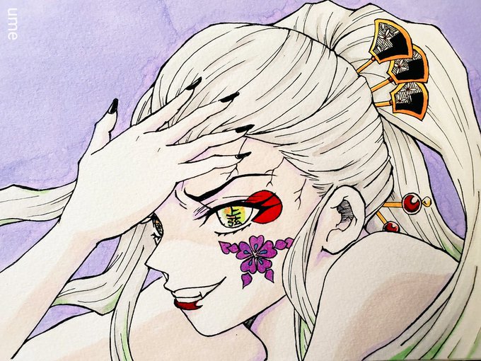 うめ@お絵描きさんがTwitterに投稿した堕姫(鬼滅の刃)のイラスト。