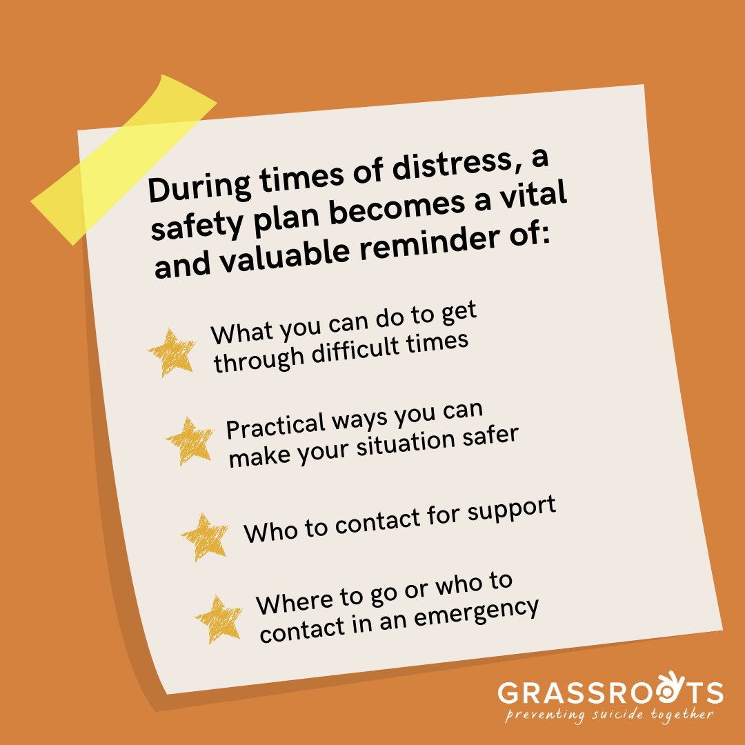 GrassrootsSP's tweet image. A safety plan can be used if you feel you cannot stay safe from suicide.

It can be helpful knowing who you can talk to or ways to keep yourself calm if you are in crisis. 

Download our free suicide prevention app StayAlive, to fill in your own safety plan today.❤️