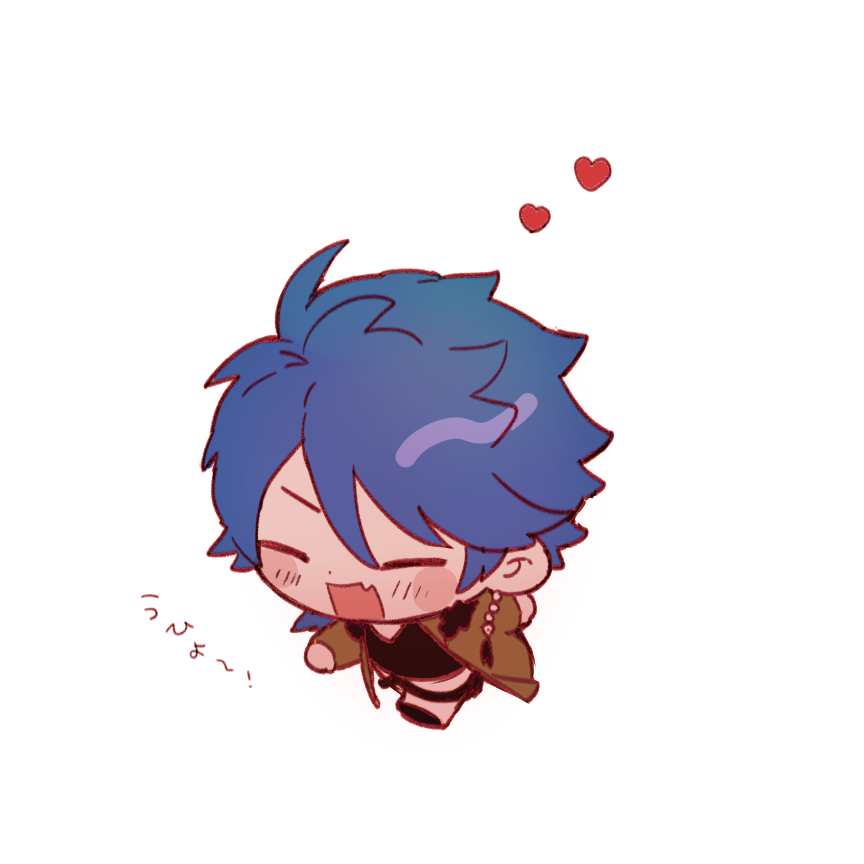 1boy blue hair male focus chibi solo heart closed eyes  illustration images