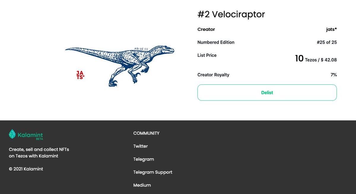 JATSNFT's tweet photo. Just released #2 Blue Edition : the Veloviraptor on @kalamint_io 

Own yours and happy Sunday !

#NFT #nftart #nftcollector #NFTCommunity https://t.co/wlgMsY1kXo
