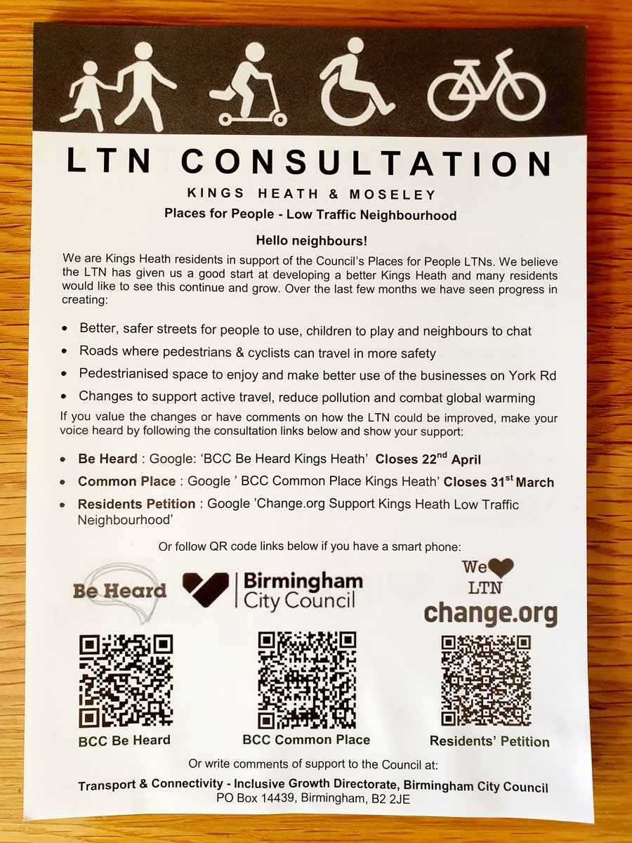 We’re thrilled to be working with more than 30 neighbours from the area to promote the benefits of #LTNs and active travel around Kings Heath and beyond (thanks @TAWSociety for 
the intros!) We agreed the first priority was to get the community involved in providing feedback...