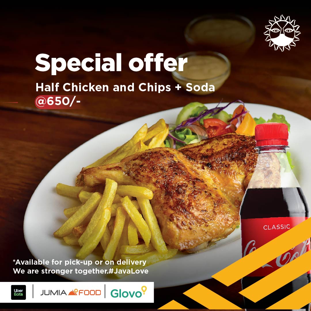 javahouseafrica's tweet image. Some exciting offers you just can't miss out on:
1/2 chicken + chips + soda for Ksh. 650
1/4 chicken + chips + soda for Ksh. 280 (EXTENDED till further notice)
Available right now on Glovo, Uber Eats and Jumia Food. #JavaLove #JavaCares