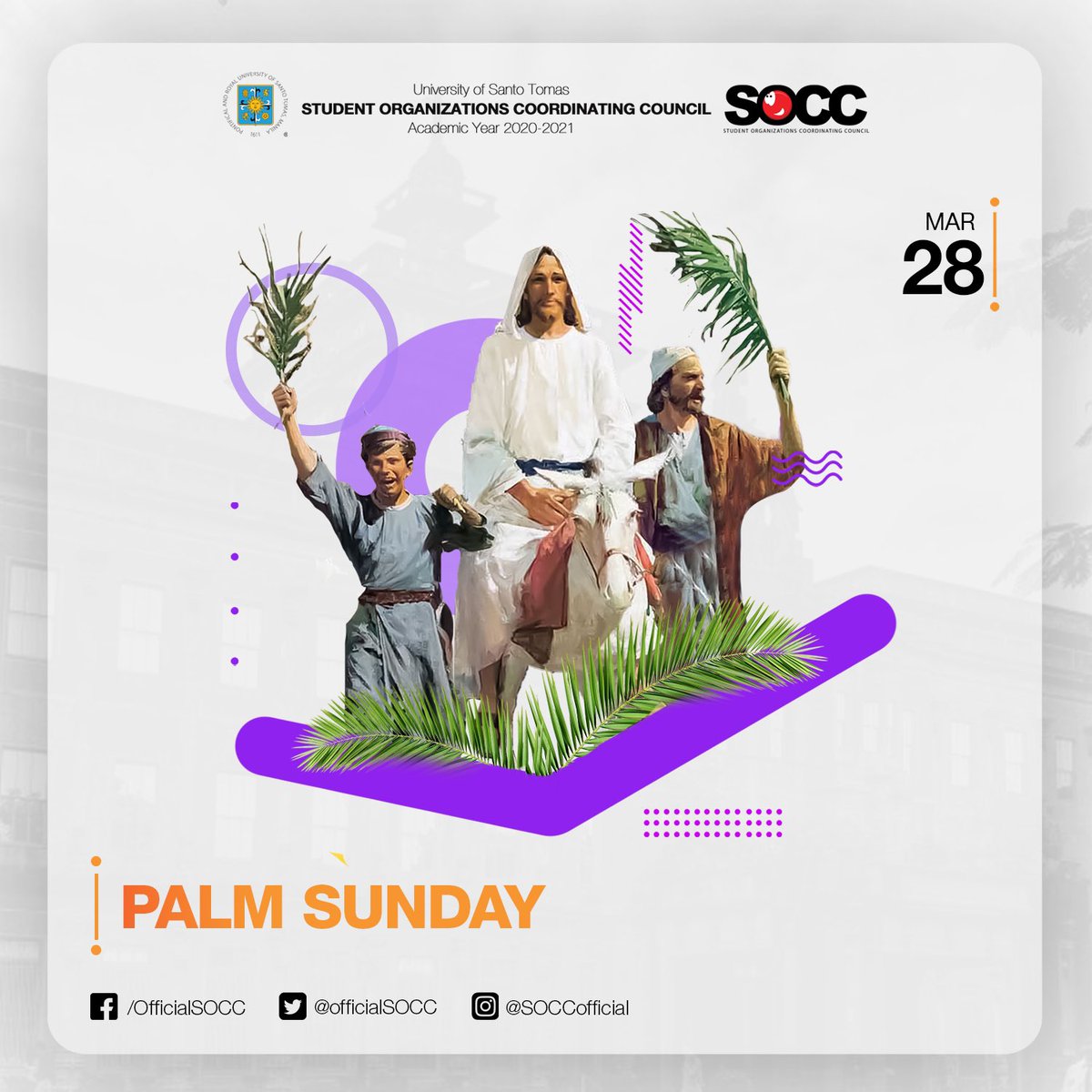 TheUSTSOCC's tweet photo. Let us remember and reflect on our deeds this Palm Sunday as we are to be blessed evermore by the Mighty God and Jesus Christ.
#WeAreOneSOCC
#SOCCRedefined https://t.co/bMEcbIh7qb